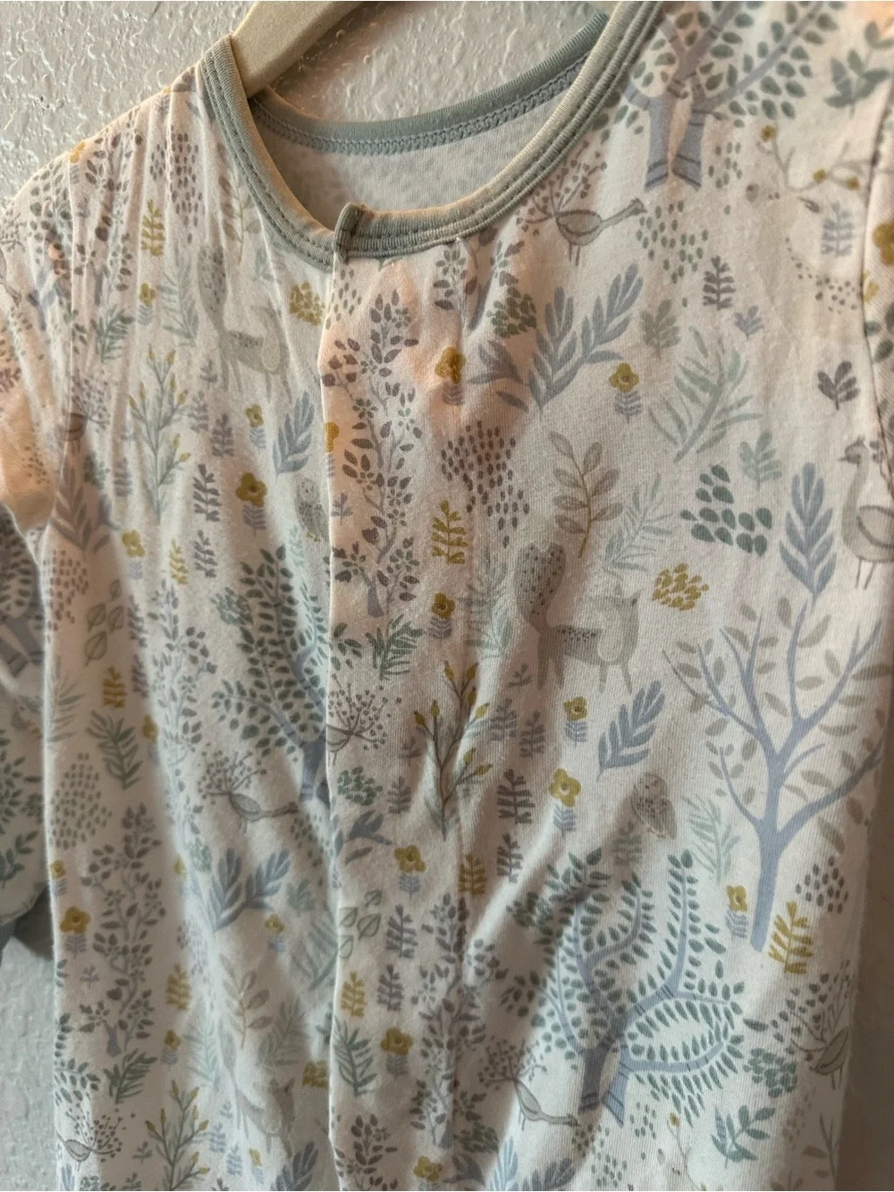 Magnetic Me // White Footie Pajamas with Sage & Yellow Woodland Print